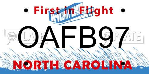 OAFB97 North Carolina License Plate