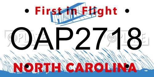 OAP2718 North Carolina License Plate