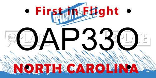 OAP33O North Carolina License Plate