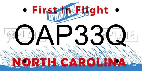 OAP33Q North Carolina License Plate