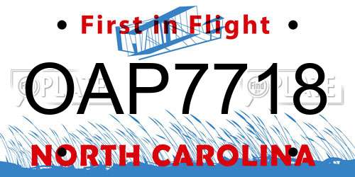 OAP7718 North Carolina License Plate