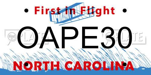 OAPE30 North Carolina License Plate