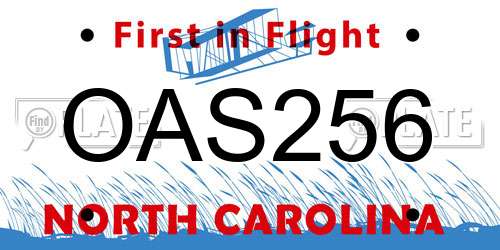 OAS256 North Carolina License Plate