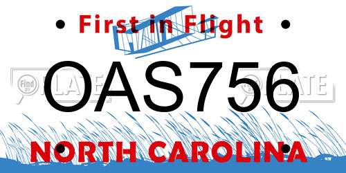 OAS756 North Carolina License Plate
