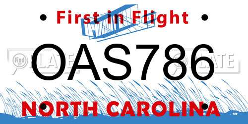 OAS786 North Carolina License Plate