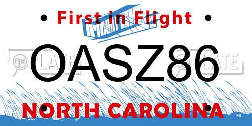 OASZ86 North Carolina License Plate
