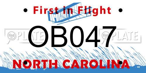 OB047 North Carolina License Plate