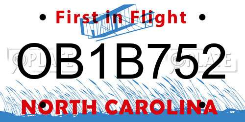 OB1B752 North Carolina License Plate