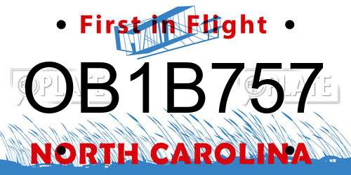 OB1B757 North Carolina License Plate