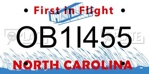 OB1I455 North Carolina License Plate