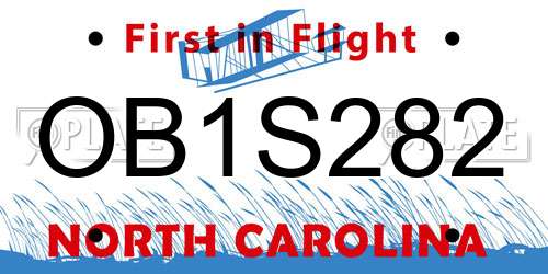 OB1S282 North Carolina License Plate