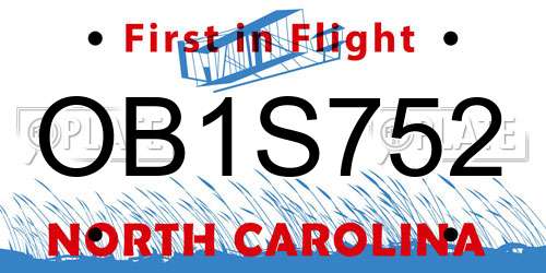 OB1S752 North Carolina License Plate