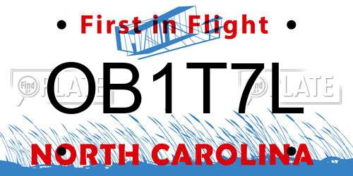 OB1T7L North Carolina License Plate