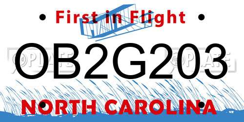 OB2G203 North Carolina License Plate
