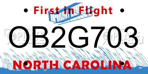 OB2G703 North Carolina License Plate