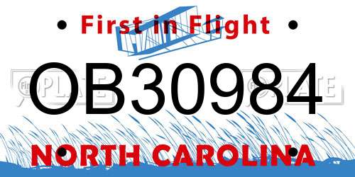 OB30984 North Carolina License Plate