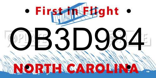 OB3D984 North Carolina License Plate
