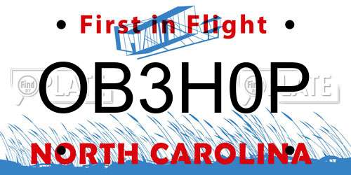 OB3H0P North Carolina License Plate