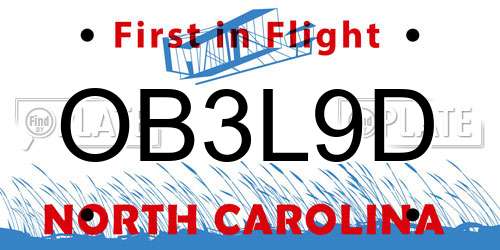 OB3L9D North Carolina License Plate