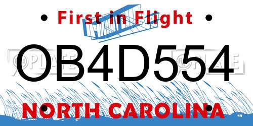 OB4D554 North Carolina License Plate
