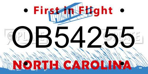 OB54255 North Carolina License Plate