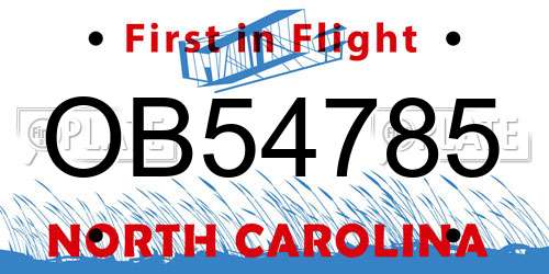 OB54785 North Carolina License Plate