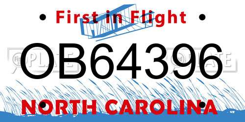 OB64396 North Carolina License Plate