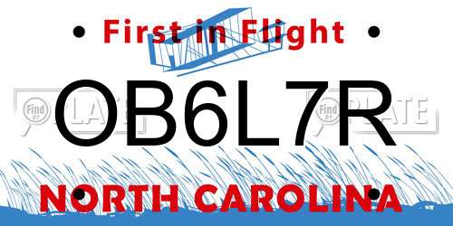 OB6L7R North Carolina License Plate