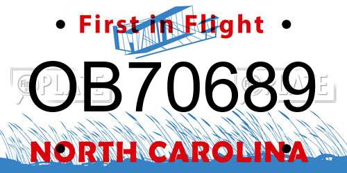 OB70689 North Carolina License Plate
