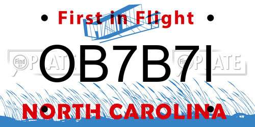 OB7B7I North Carolina License Plate