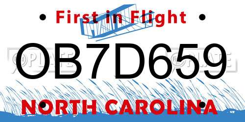 OB7D659 North Carolina License Plate