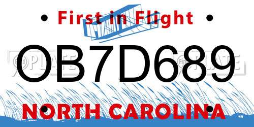 OB7D689 North Carolina License Plate