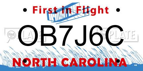 OB7J6C North Carolina License Plate