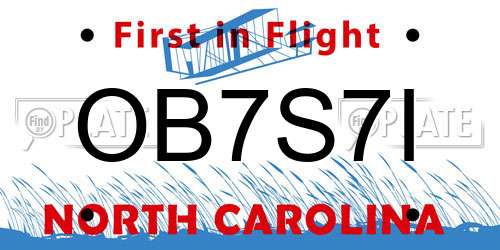 OB7S7I North Carolina License Plate