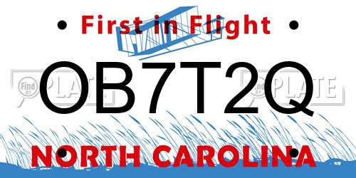 OB7T2Q North Carolina License Plate
