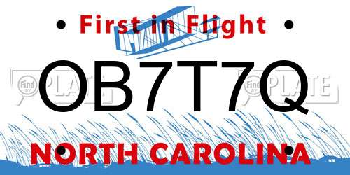 OB7T7Q North Carolina License Plate