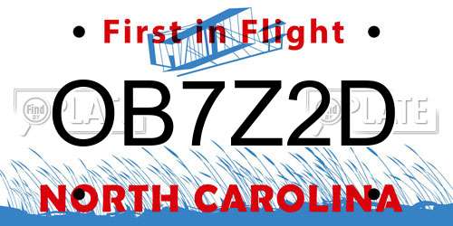 OB7Z2D North Carolina License Plate