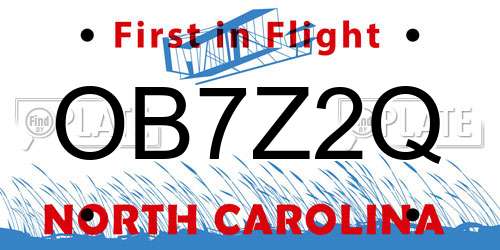 OB7Z2Q North Carolina License Plate