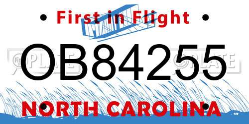 OB84255 North Carolina License Plate