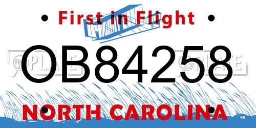 OB84258 North Carolina License Plate