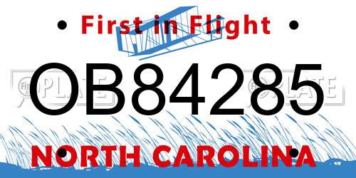 OB84285 North Carolina License Plate