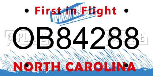 OB84288 North Carolina License Plate