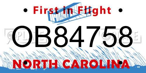 OB84758 North Carolina License Plate