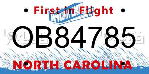 OB84785 North Carolina License Plate