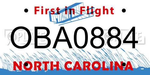 OBA0884 North Carolina License Plate