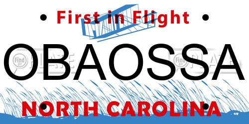 OBAOSSA North Carolina License Plate