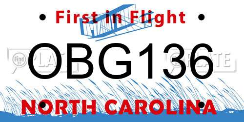 OBG136 North Carolina License Plate