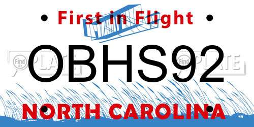 OBHS92 North Carolina License Plate