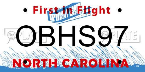 OBHS97 North Carolina License Plate