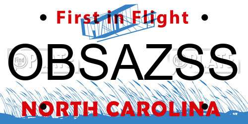 OBSAZSS North Carolina License Plate